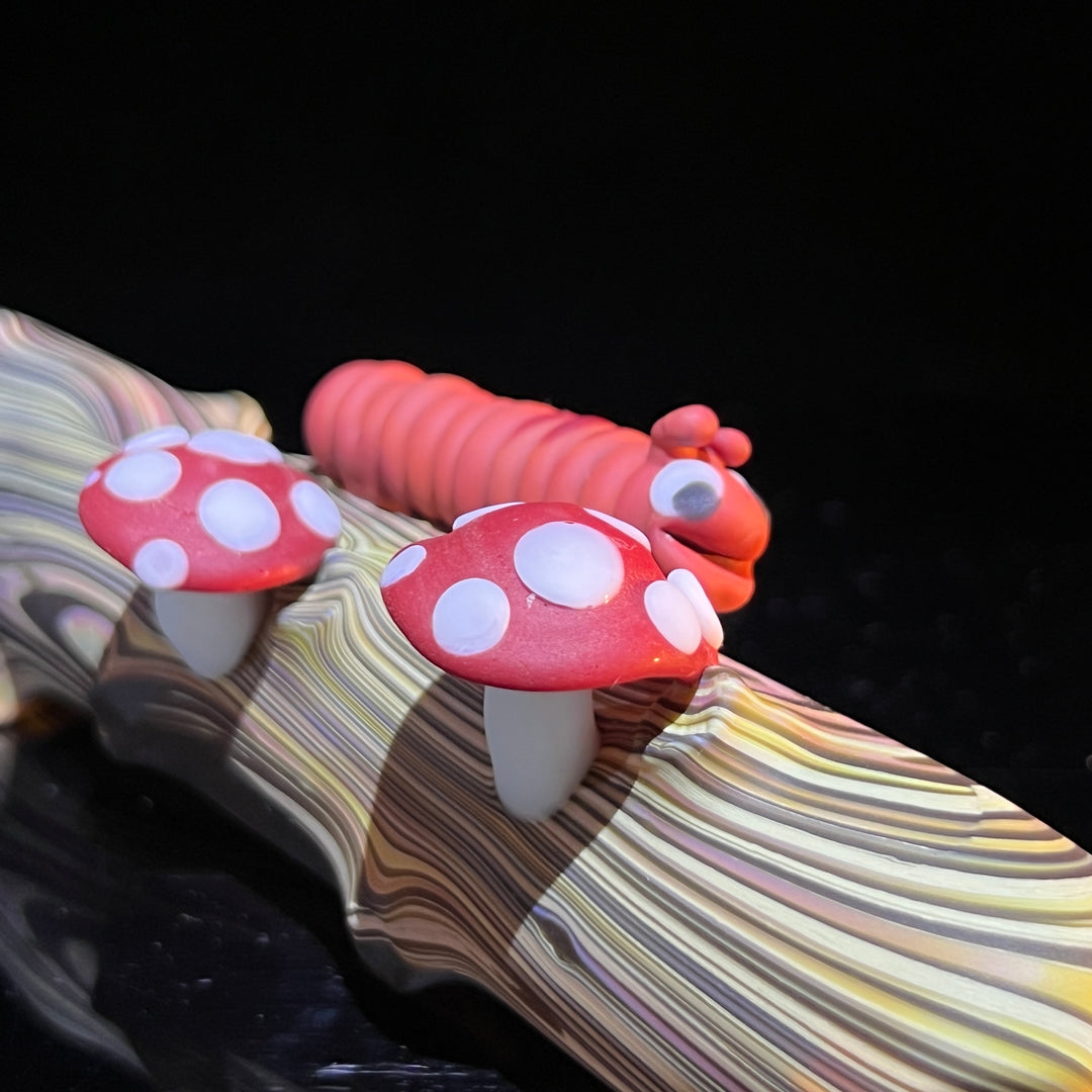 Woodgrain Mushroom and Caterpillar Steam Roller Glass Pipe Wazoo Glass   