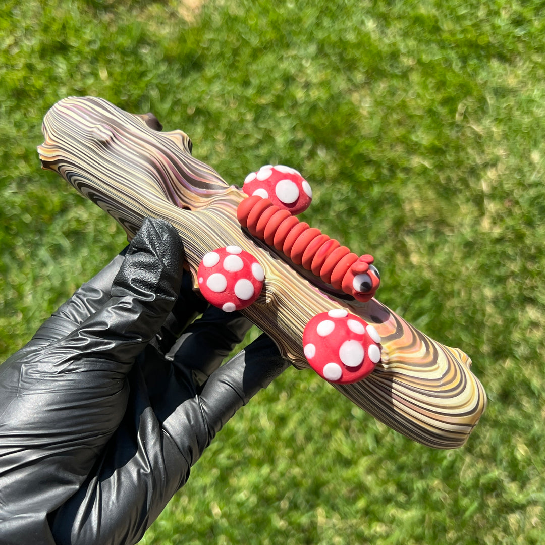 Woodgrain Mushroom and Caterpillar Steam Roller Glass Pipe Wazoo Glass   