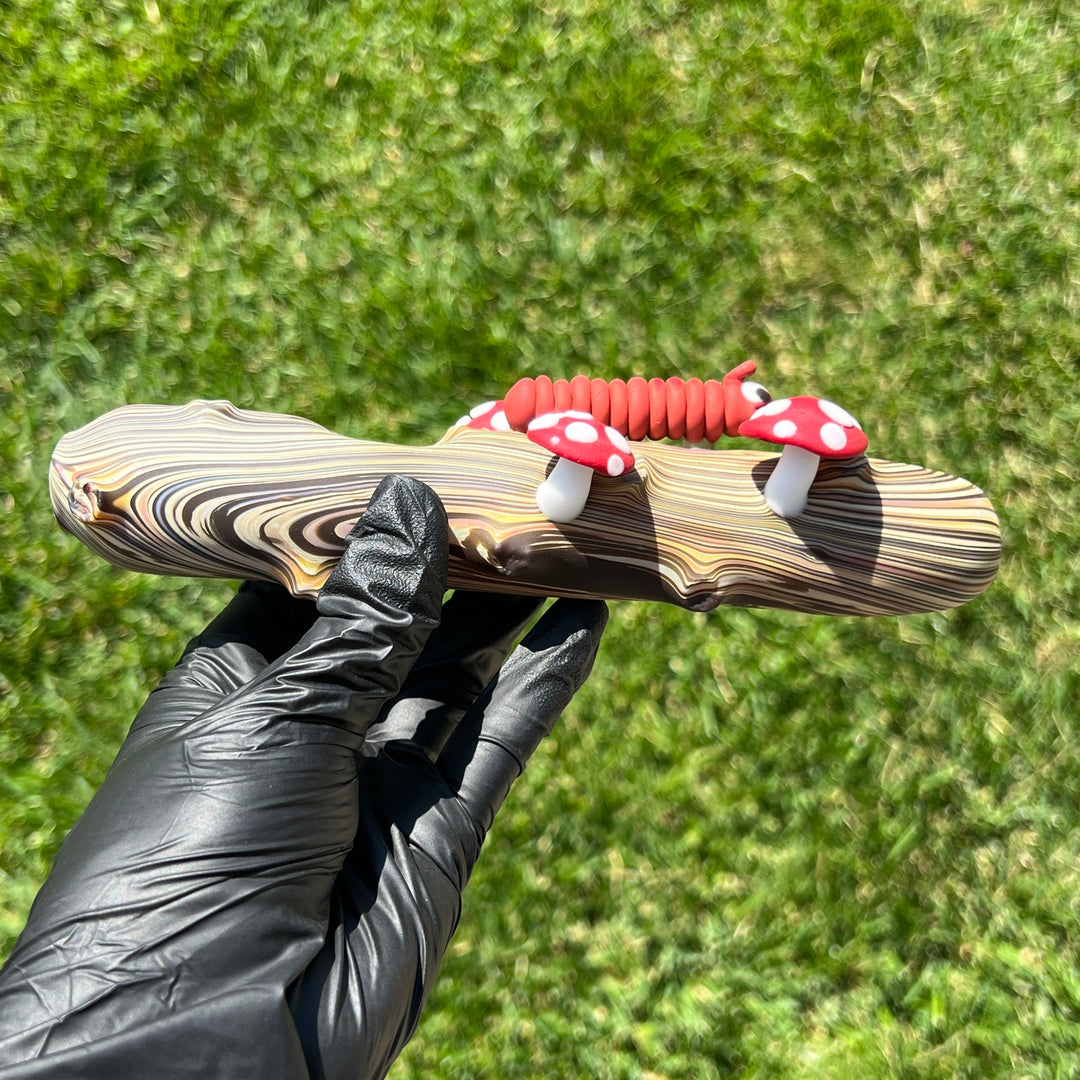 Woodgrain Mushroom and Caterpillar Steam Roller Glass Pipe Wazoo Glass   