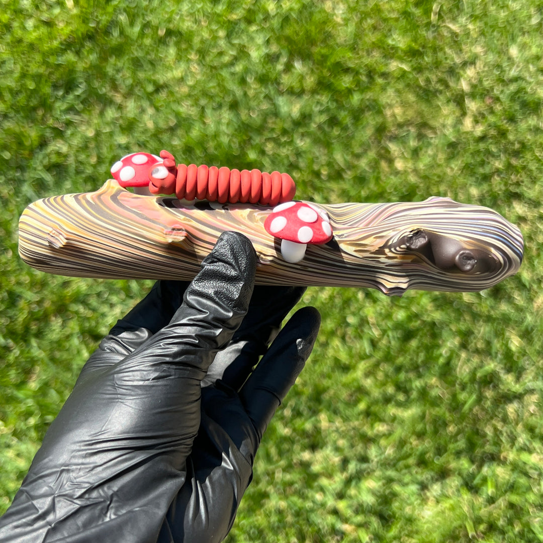 Woodgrain Mushroom and Caterpillar Steam Roller Glass Pipe Wazoo Glass   