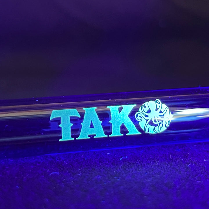 14mm Light Blue Tako Logo Downstem Accessory Tako Glass Glow In the Dark 3"