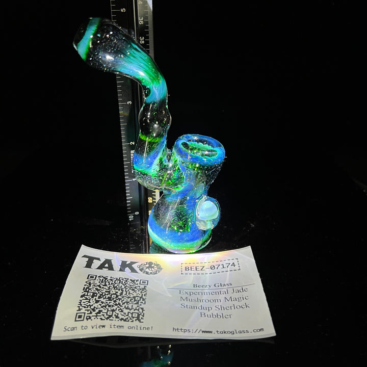 Experimental Jade Mushroom Magic Standup Sherlock Bubbler Glass Pipe Beezy Glass   