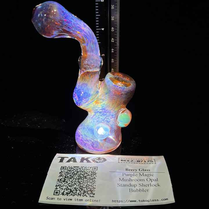 Purple Magic Mushroom Opal Standup Sherlock Bubbler Glass Pipe Beezy Glass   
