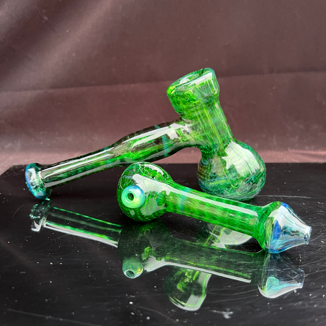 Forest Green Hammer Bubbler Combo Glass Pipe Cose Glass   