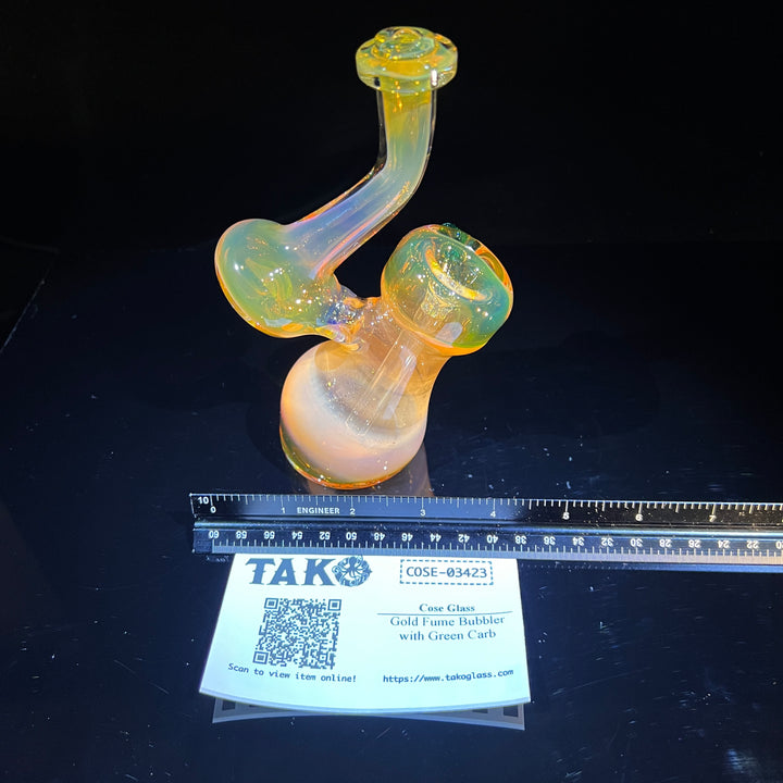 Gold Fume Bubbler with Green Carb Glass Pipe Cose Glass   