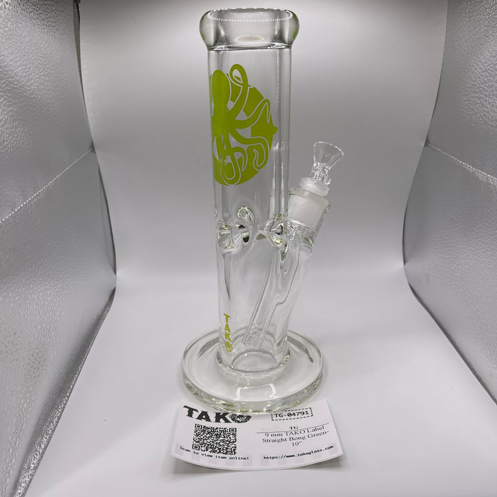 9 mm TAKO Label Straight Bong Green-10" Glass Pipe TG   