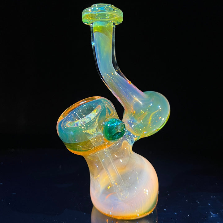 Gold Fume Bubbler with Green Carb Glass Pipe Cose Glass   