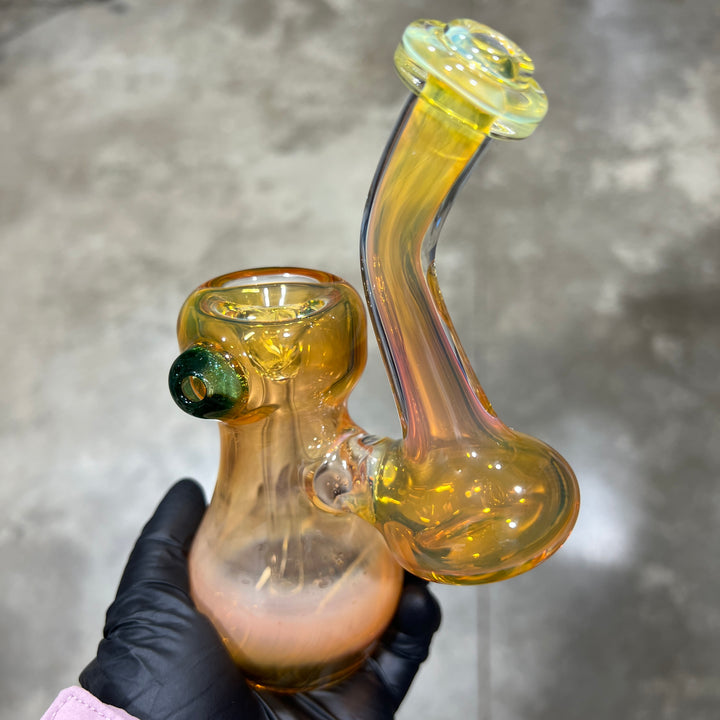 Gold Fume Bubbler with Green Carb Glass Pipe Cose Glass   