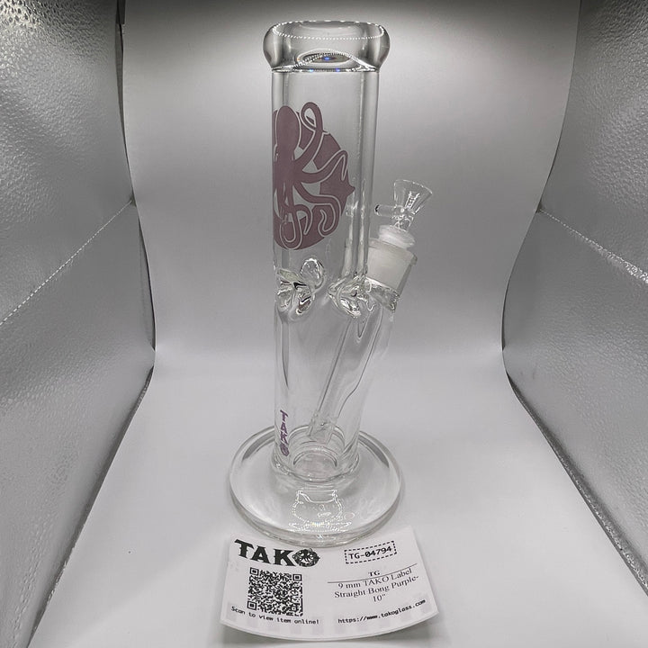 9 mm TAKO Label Straight Bong Purple-10" Glass Pipe TG   
