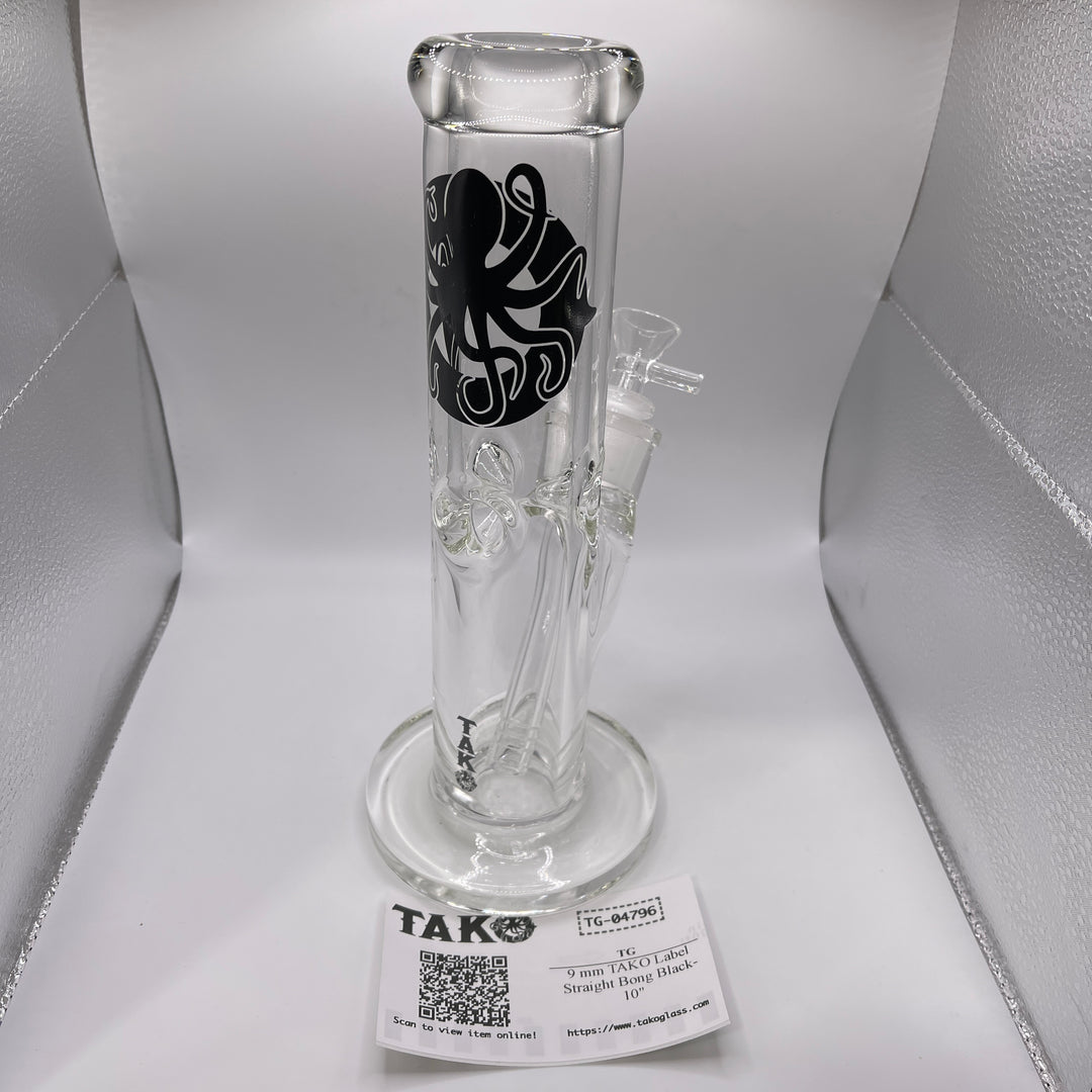 9 mm TAKO Label Straight Bong Black-10" Glass Pipe TG   