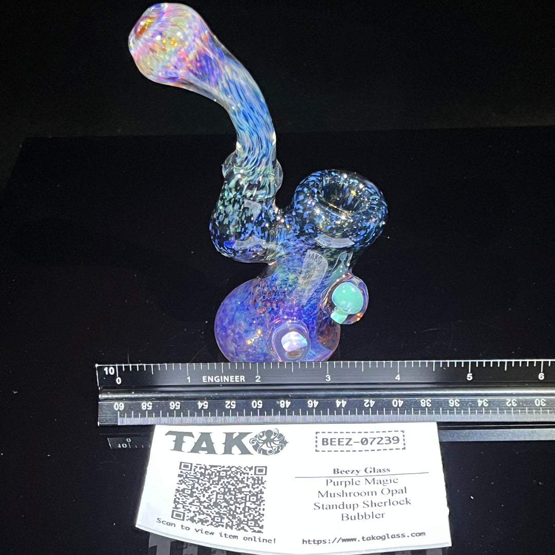 Purple Magic Mushroom Opal Sherlock Bubbler Glass Pipe Beezy Glass   
