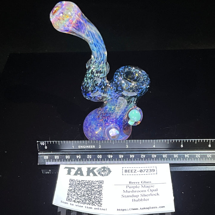 Purple Magic Mushroom Opal Sherlock Bubbler Glass Pipe Beezy Glass   