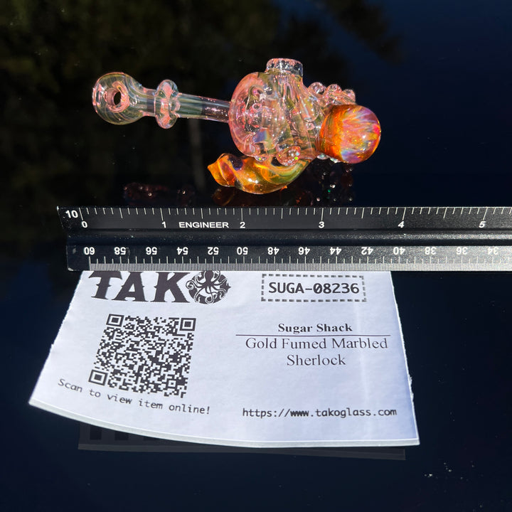 Gold Fumed Marbled Sherlock Glass Pipe Sugar Shack