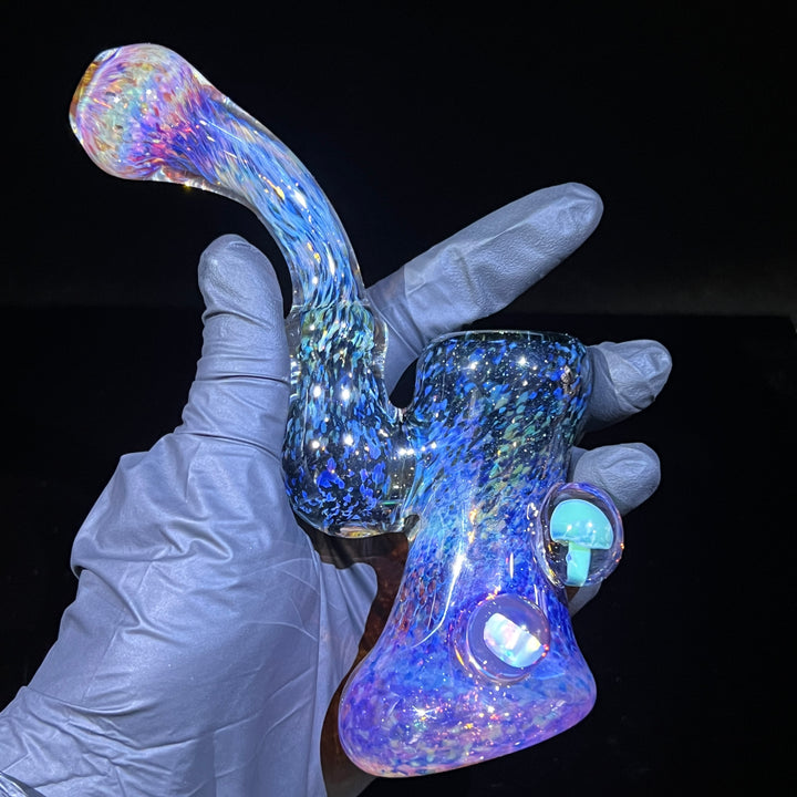 Purple Magic Mushroom Opal Sherlock Bubbler Glass Pipe Beezy Glass   