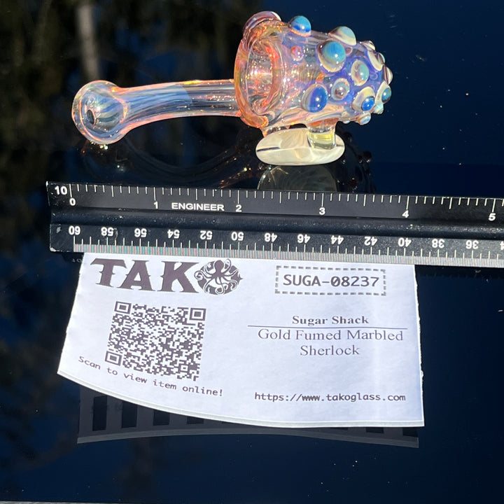 Gold Fumed Marbled Sherlock Glass Pipe Sugar Shack