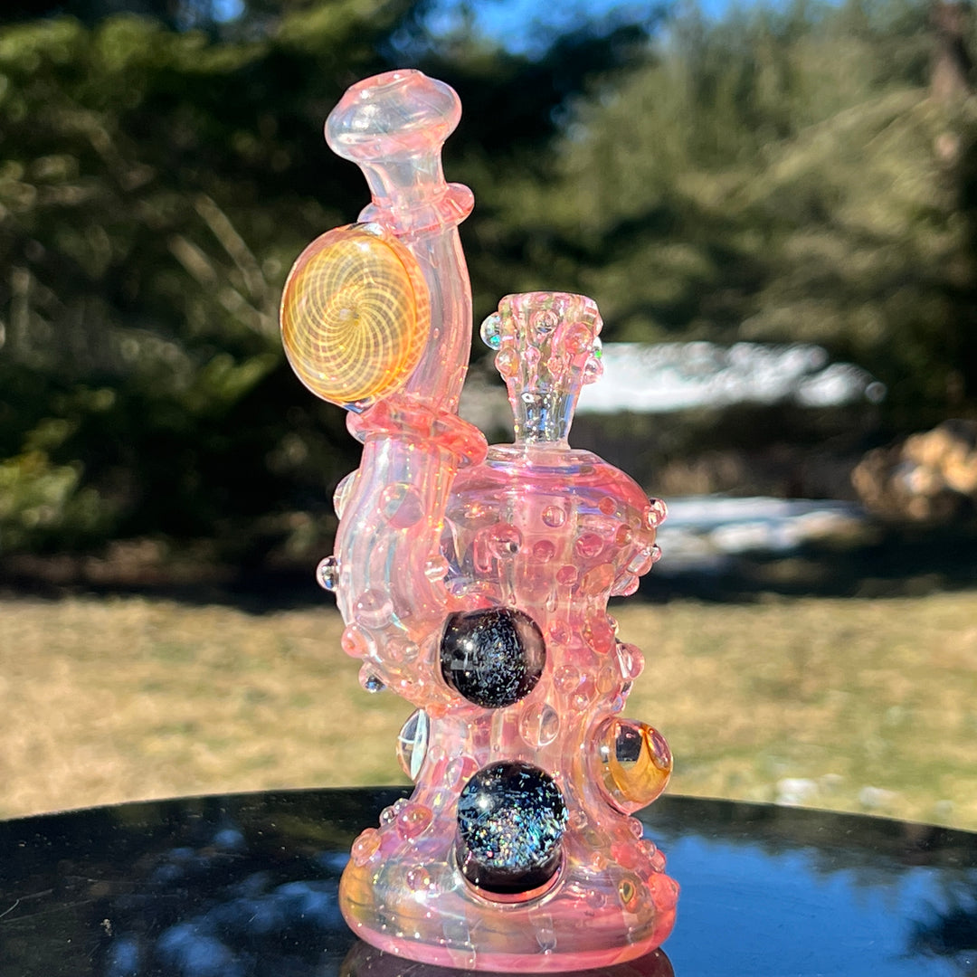 Gold Fumed Marble Sherlock Bubbler Glass Pipe Sugar Shack