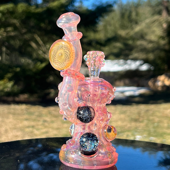 Gold Fumed Marble Sherlock Bubbler Glass Pipe Sugar Shack