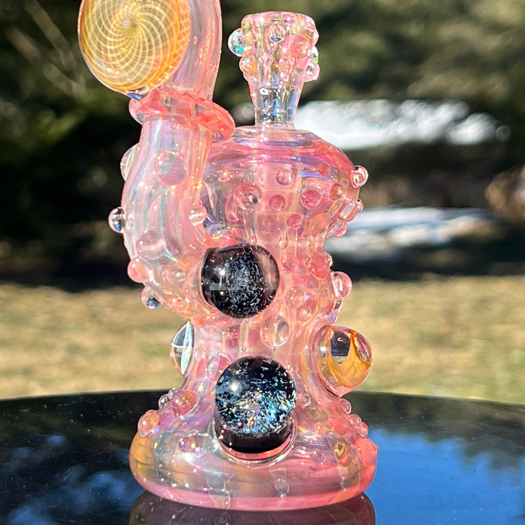 Gold Fumed Marble Sherlock Bubbler Glass Pipe Sugar Shack