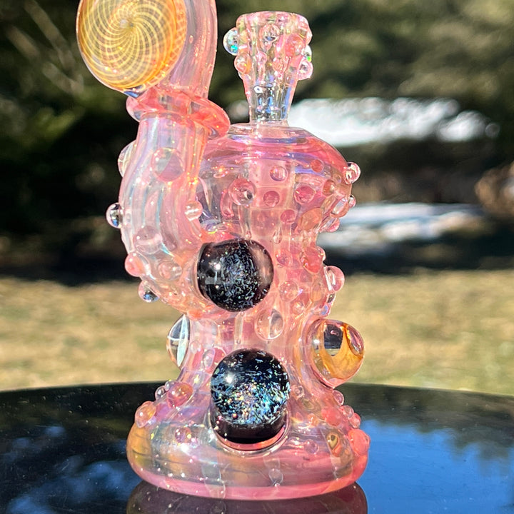 Gold Fumed Marble Sherlock Bubbler Glass Pipe Sugar Shack