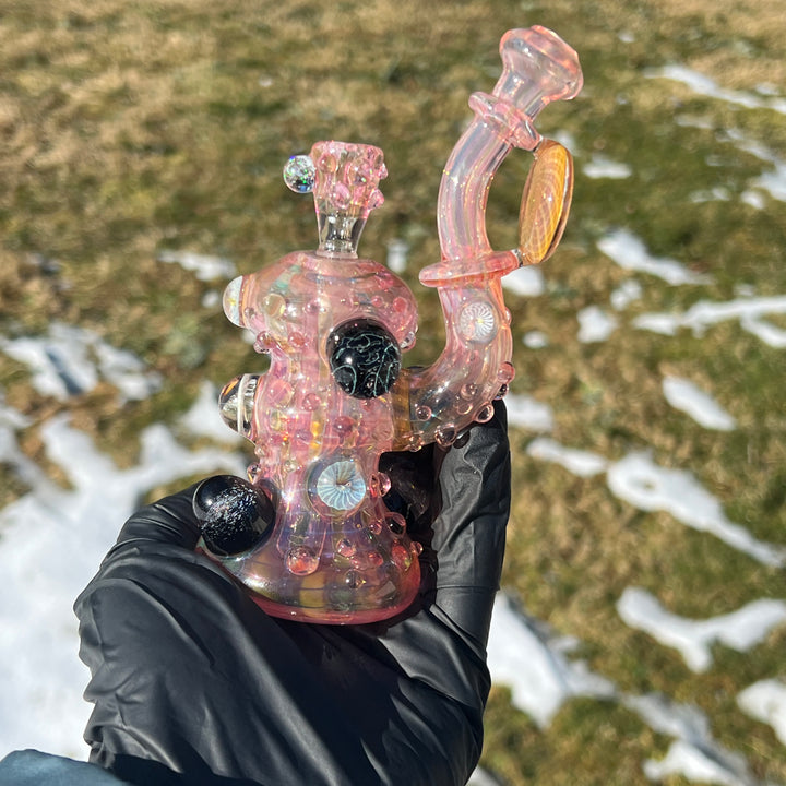 Gold Fumed Marble Sherlock Bubbler Glass Pipe Sugar Shack