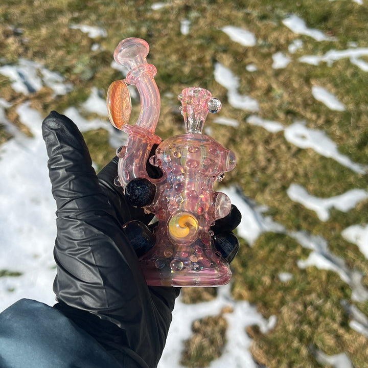 Gold Fumed Marble Sherlock Bubbler Glass Pipe Sugar Shack