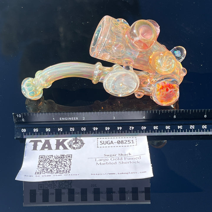 Large Gold Fumed Marbled Sherlock Glass Pipe Sugar Shack