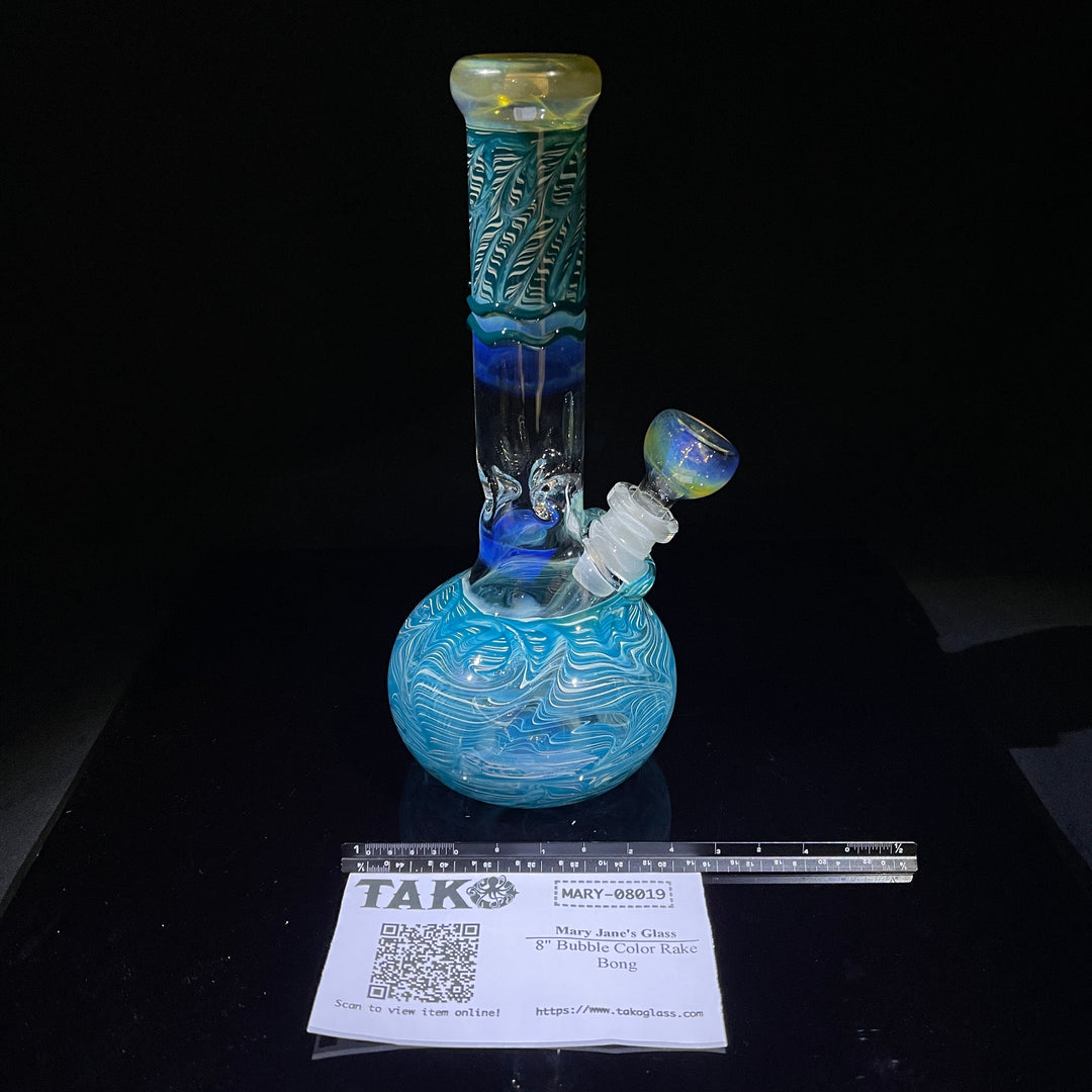 8" Bubble Color Rake Bong Glass Pipe Mary Jane's Glass