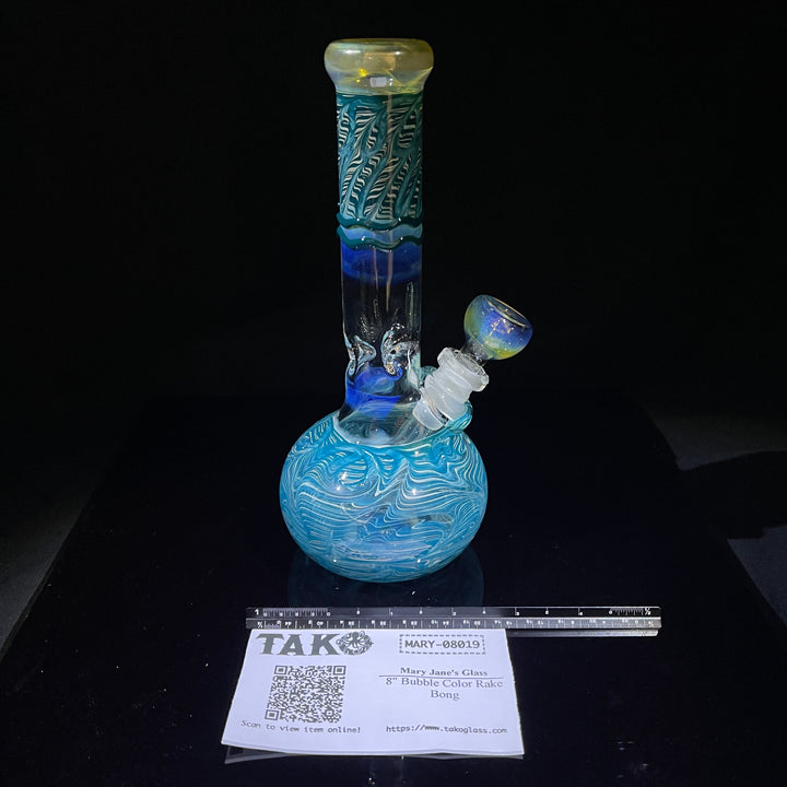 8" Bubble Color Rake Bong Glass Pipe Mary Jane's Glass