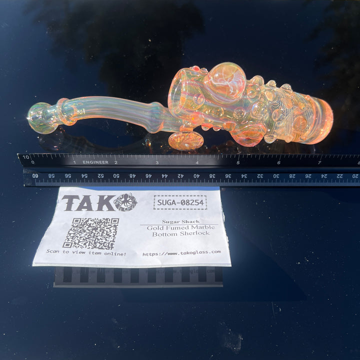 Gold Fumed Marble Bottom Sherlock Glass Pipe Sugar Shack