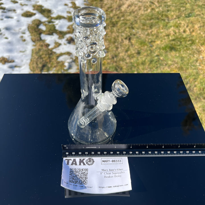 8" Clear Squiggles Beaker Bong Glass Pipe Mary Jane's Glass