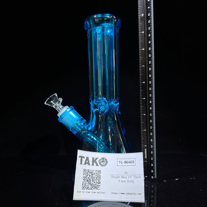 Bright Blue 10" Thick 9 mm Bong Glass Pipe TG   