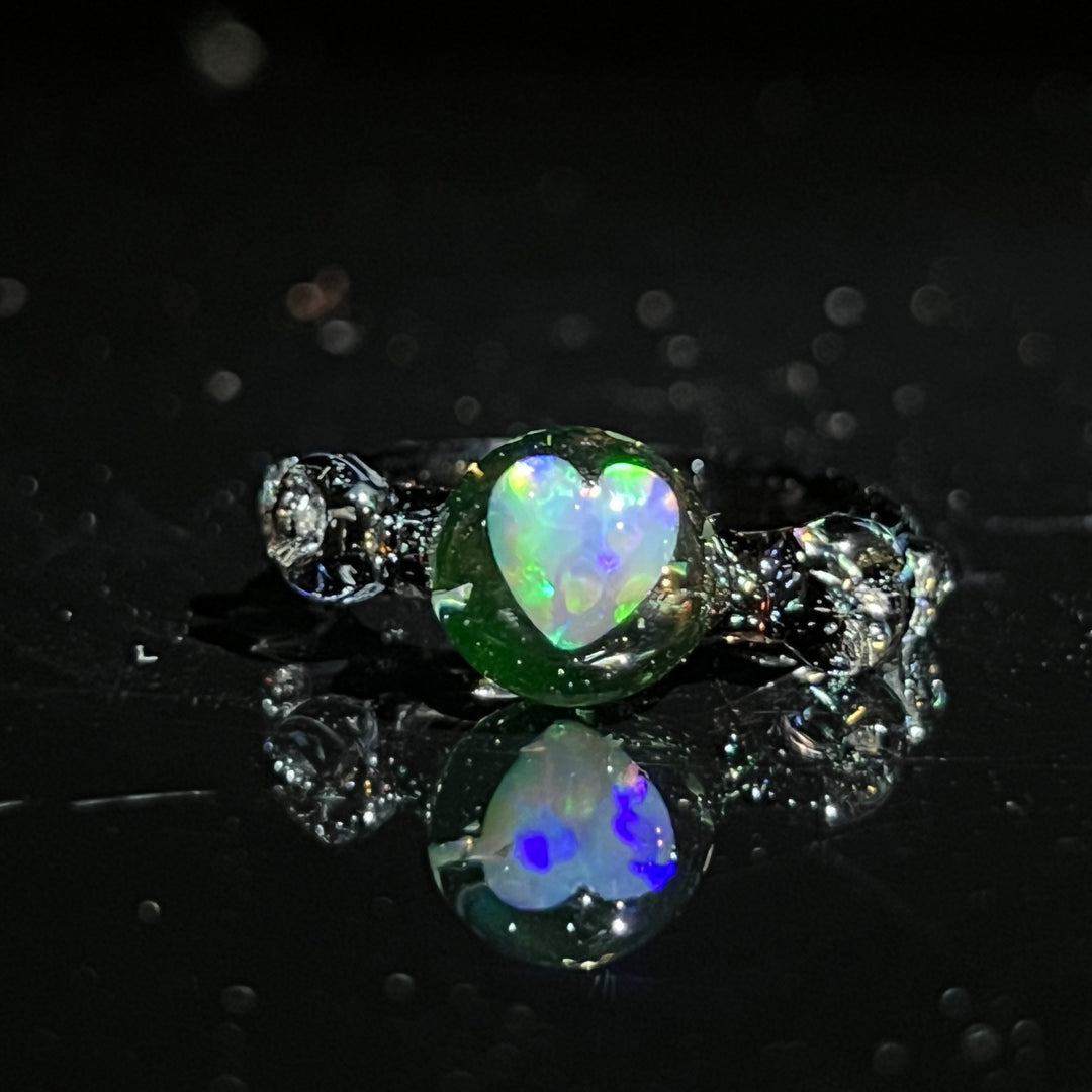 Chunky Heart Opal UV Glass Ring Jewelry Marni420   