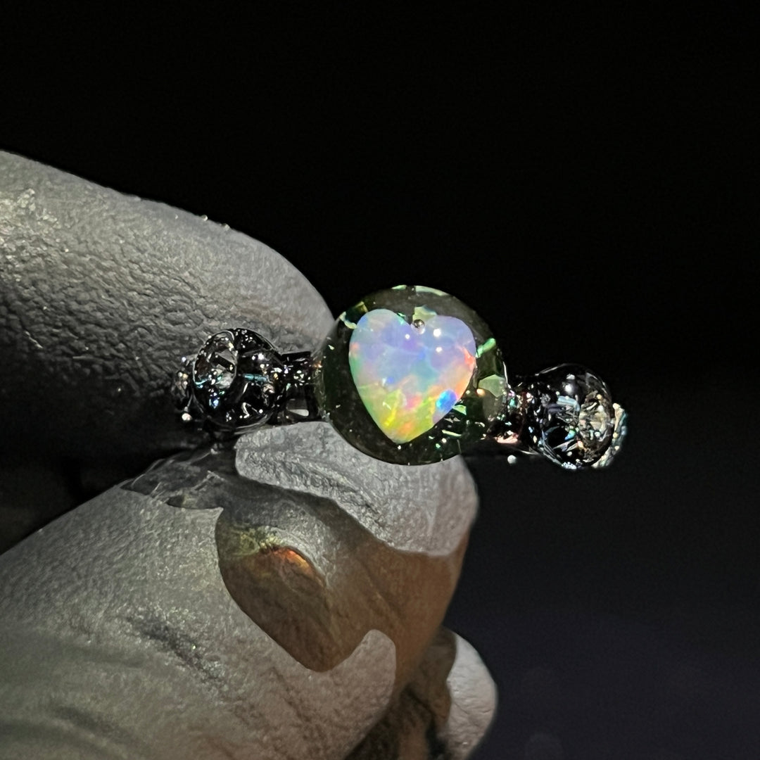 Chunky Heart Opal UV Glass Ring Jewelry Marni420   