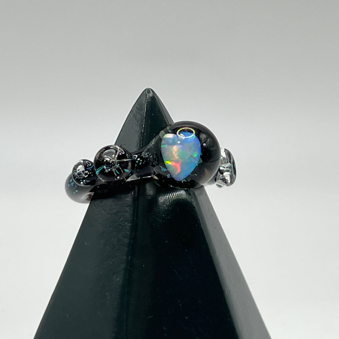 Chunky Heart Opal UV Glass Ring Jewelry Marni420   