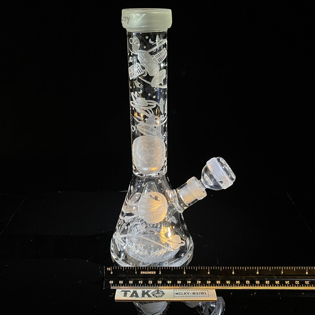 Space Odyssey in 3D 11" Beaker Bong with Collins Perc Glass Pipe Milkyway   