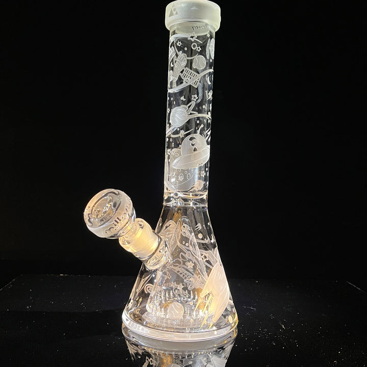 Space Odyssey in 3D 11" Beaker Bong with Collins Perc Glass Pipe Milkyway Clear  