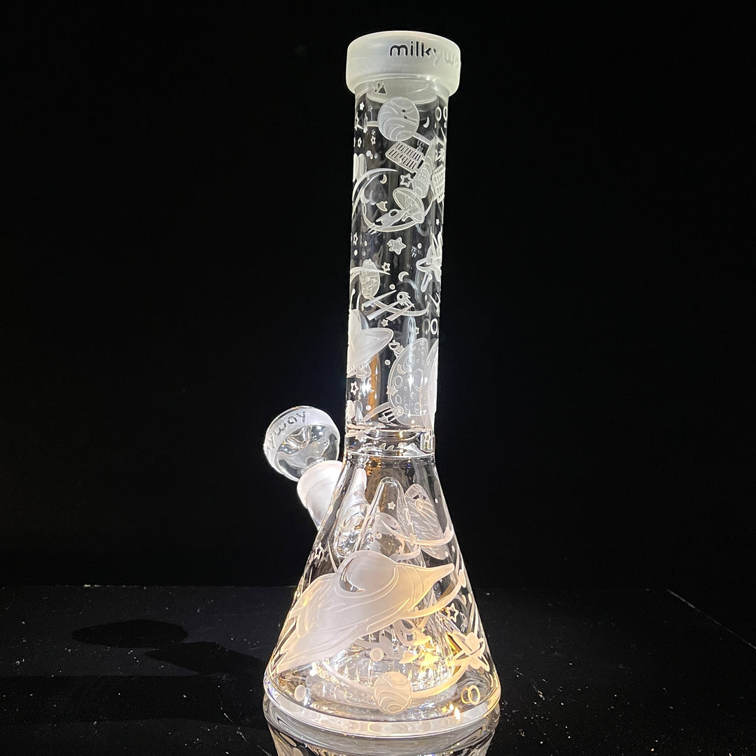 Space Odyssey in 3D 11" Beaker Bong with Collins Perc Glass Pipe Milkyway   