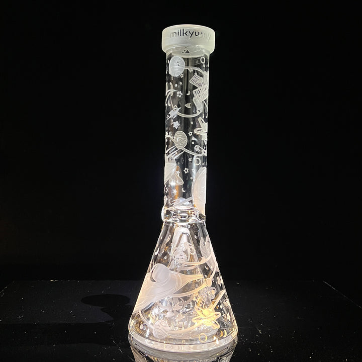 Space Odyssey in 3D 11" Beaker Bong with Collins Perc Glass Pipe Milkyway   