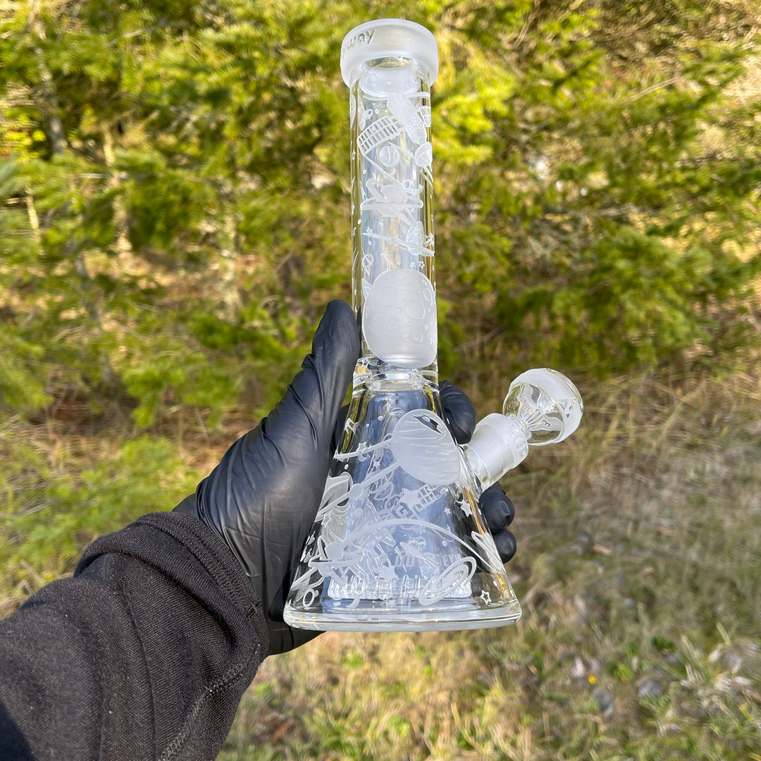 Space Odyssey in 3D 11" Beaker Bong with Collins Perc Glass Pipe Milkyway   