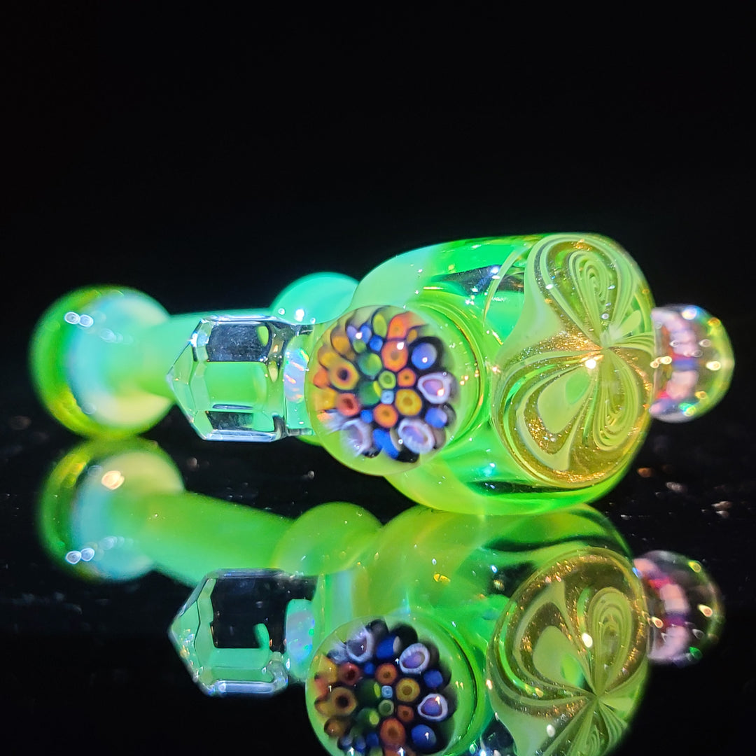 Green Fancy Faceted Murrine Spoon Glass Pipe Sand to Hand   