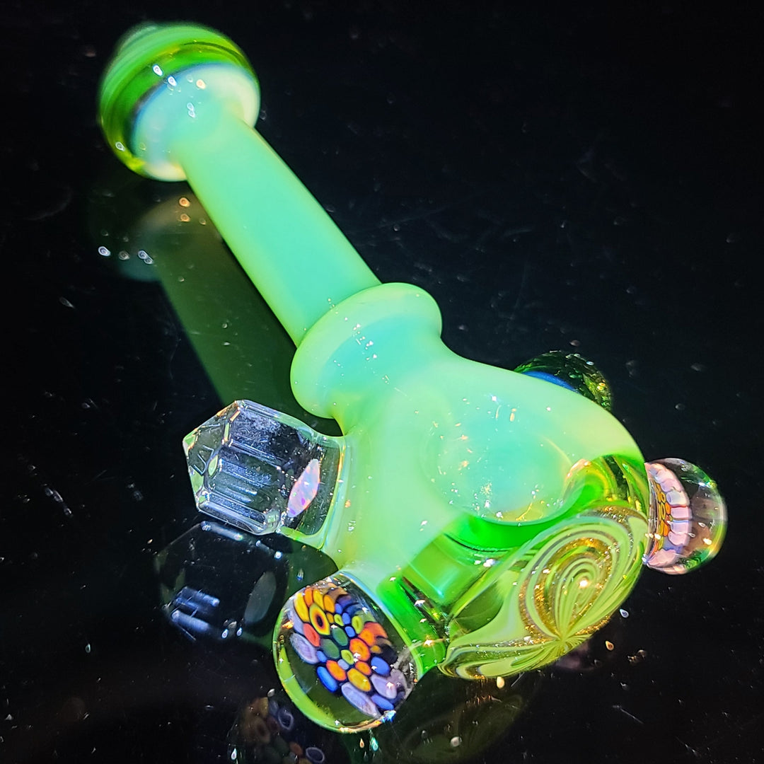 Green Fancy Faceted Murrine Spoon Glass Pipe Sand to Hand   