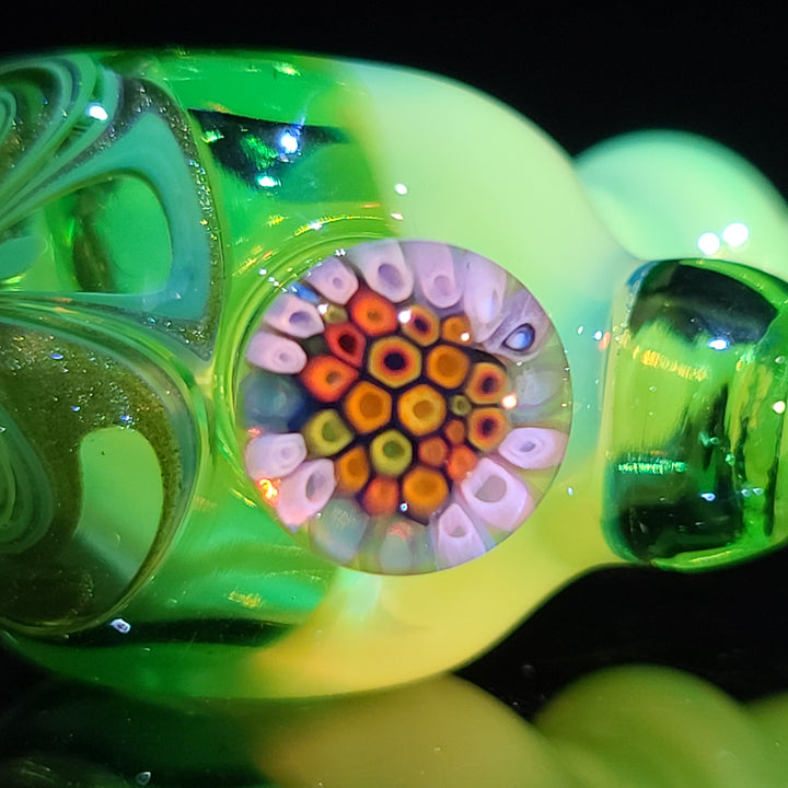 Green Fancy Faceted Murrine Spoon Glass Pipe Sand to Hand   