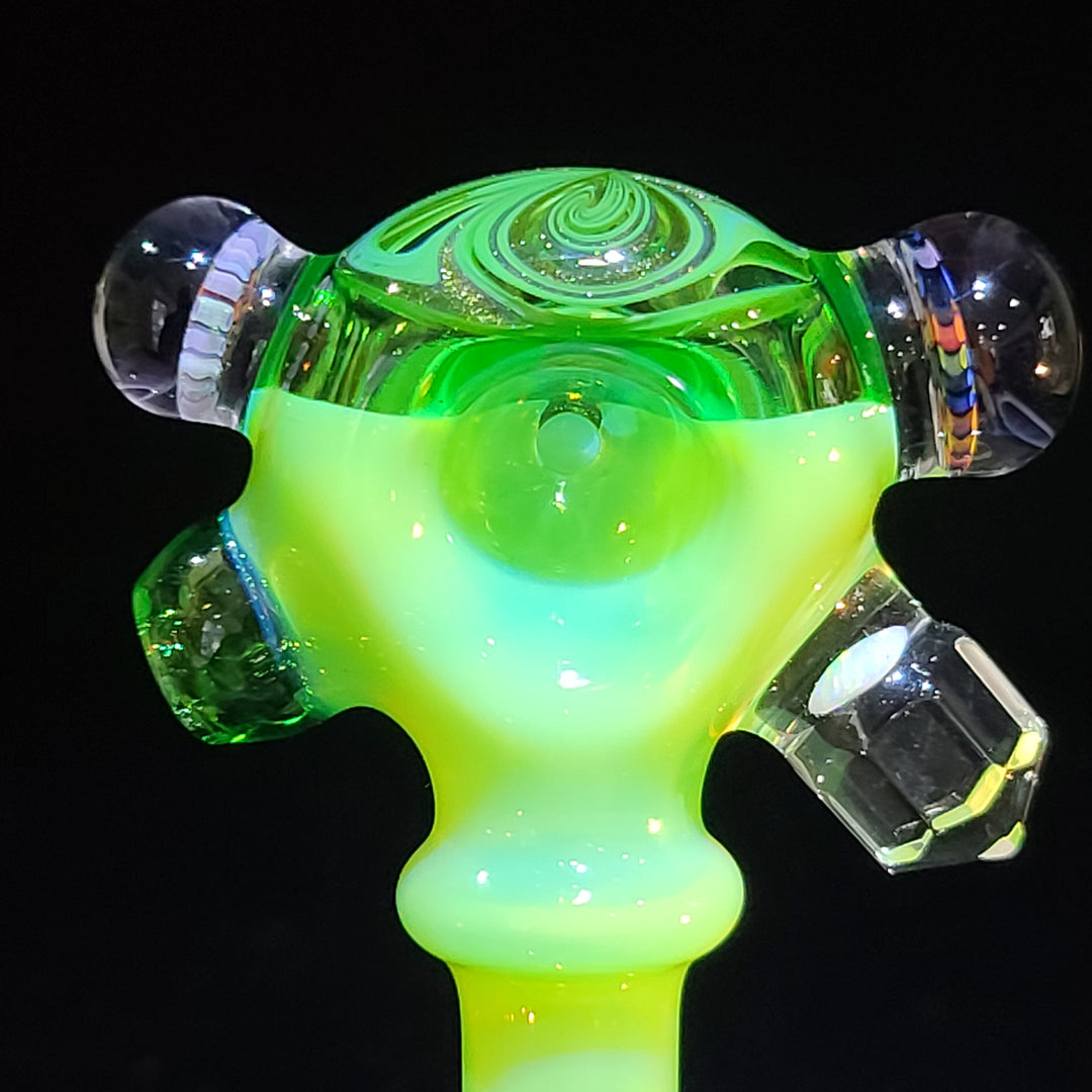 Green Fancy Faceted Murrine Spoon Glass Pipe Sand to Hand   