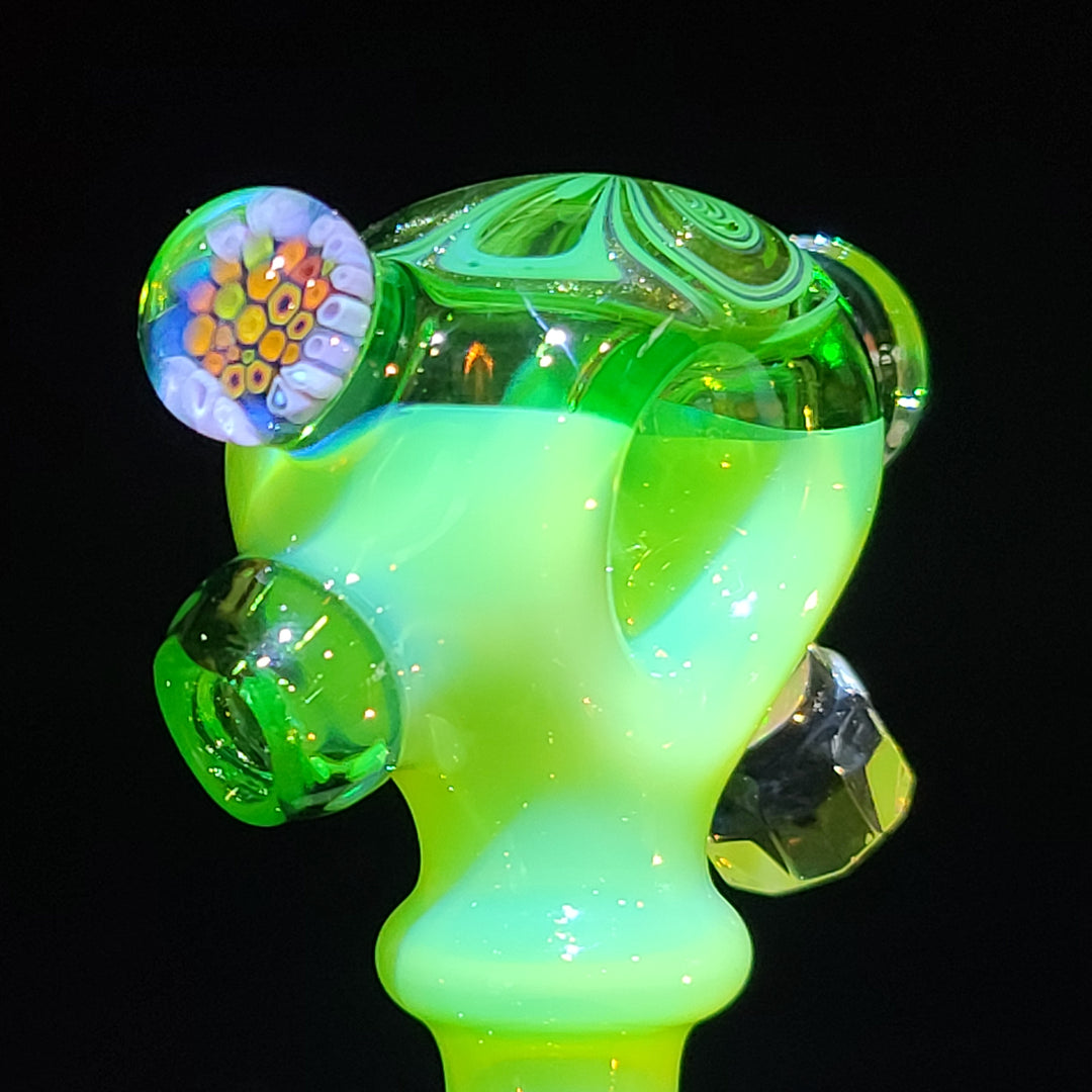 Green Fancy Faceted Murrine Spoon Glass Pipe Sand to Hand   