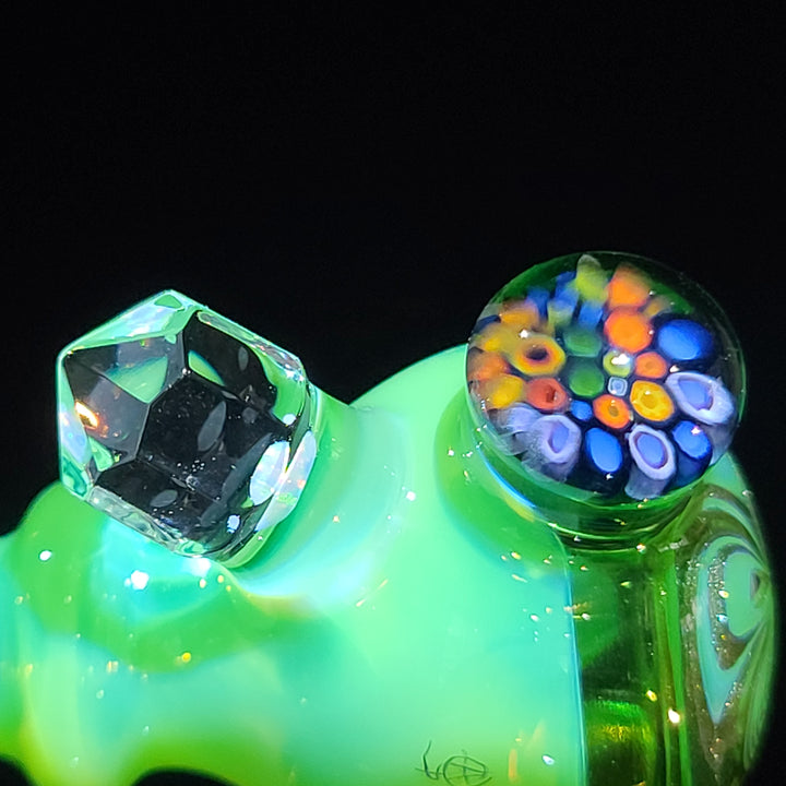Green Fancy Faceted Murrine Spoon Glass Pipe Sand to Hand   