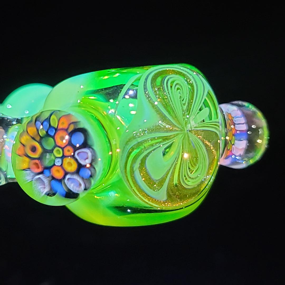 Green Fancy Faceted Murrine Spoon Glass Pipe Sand to Hand   