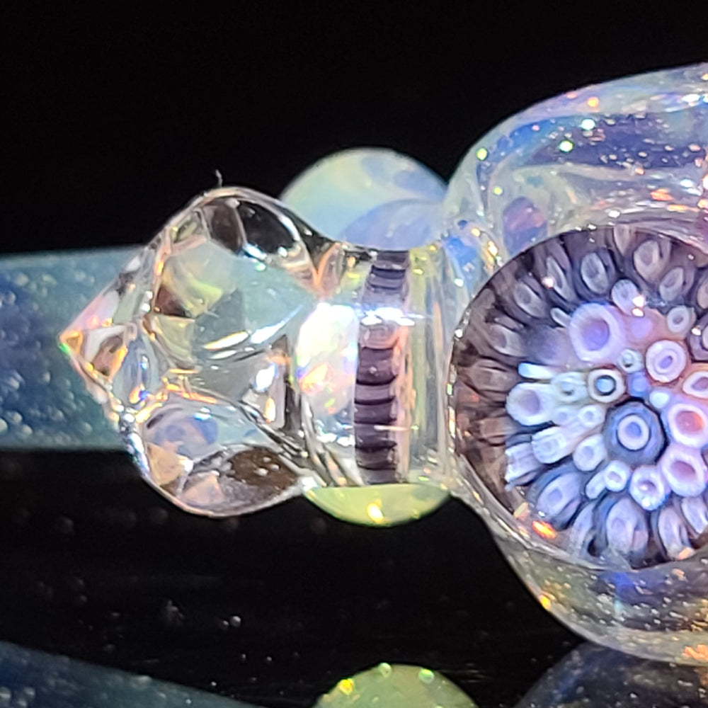 Green and Purple Fancy Faceted Murrine Spoon Glass Pipe TG   