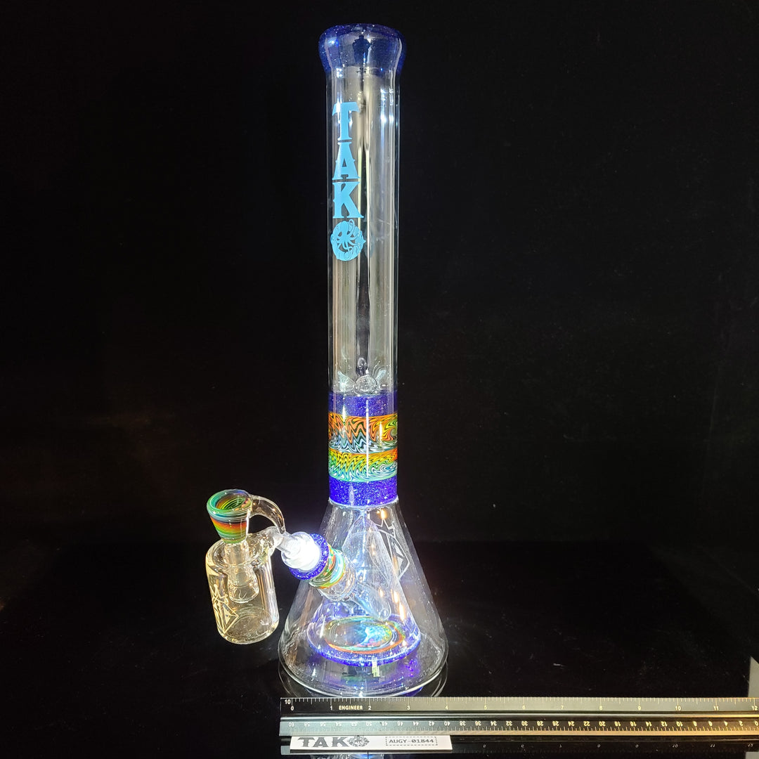 Augy x Tako Collab 18" Linework Collins Perc Beaker Bong Glass Pipe Augy Glass   