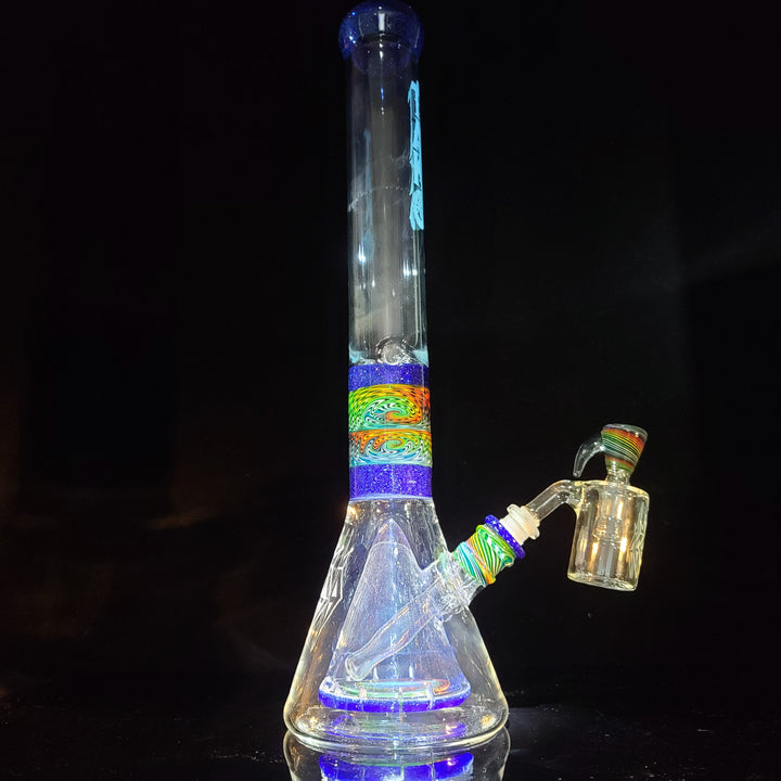 Augy x Tako Collab 18" Linework Collins Perc Beaker Bong Glass Pipe Augy Glass   