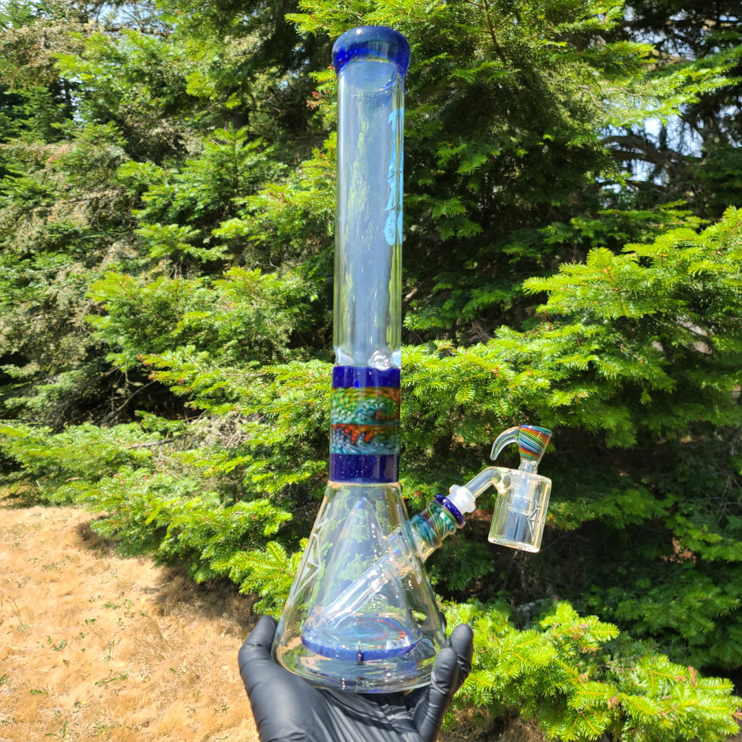 Augy x Tako Collab 18" Linework Collins Perc Beaker Bong Glass Pipe Augy Glass   